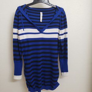 Hooded Lightweight Blue & Black Lg Slv Sweater Md